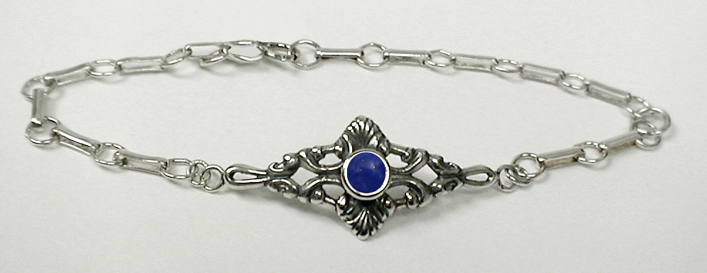 Sterling Silver Victorian Chain Bracelet with Lapis Lazuli